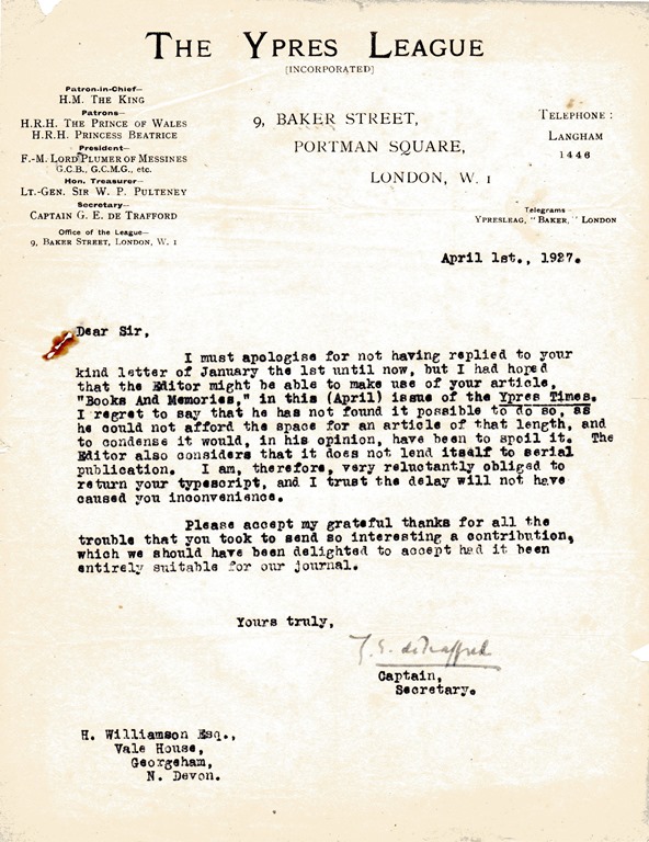 reality Ypres League letter